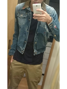 「DSQUARED2（ディースクエアード）のアイテム（デニムジャケット）」を使った、HIROさん（メンズ・187cm）の冬コーディネート