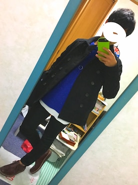 「Right-on（ライトオン）のアイテム（ピーコート）」を使った、あゆむさん（メンズ・165cm）の冬コーディネート