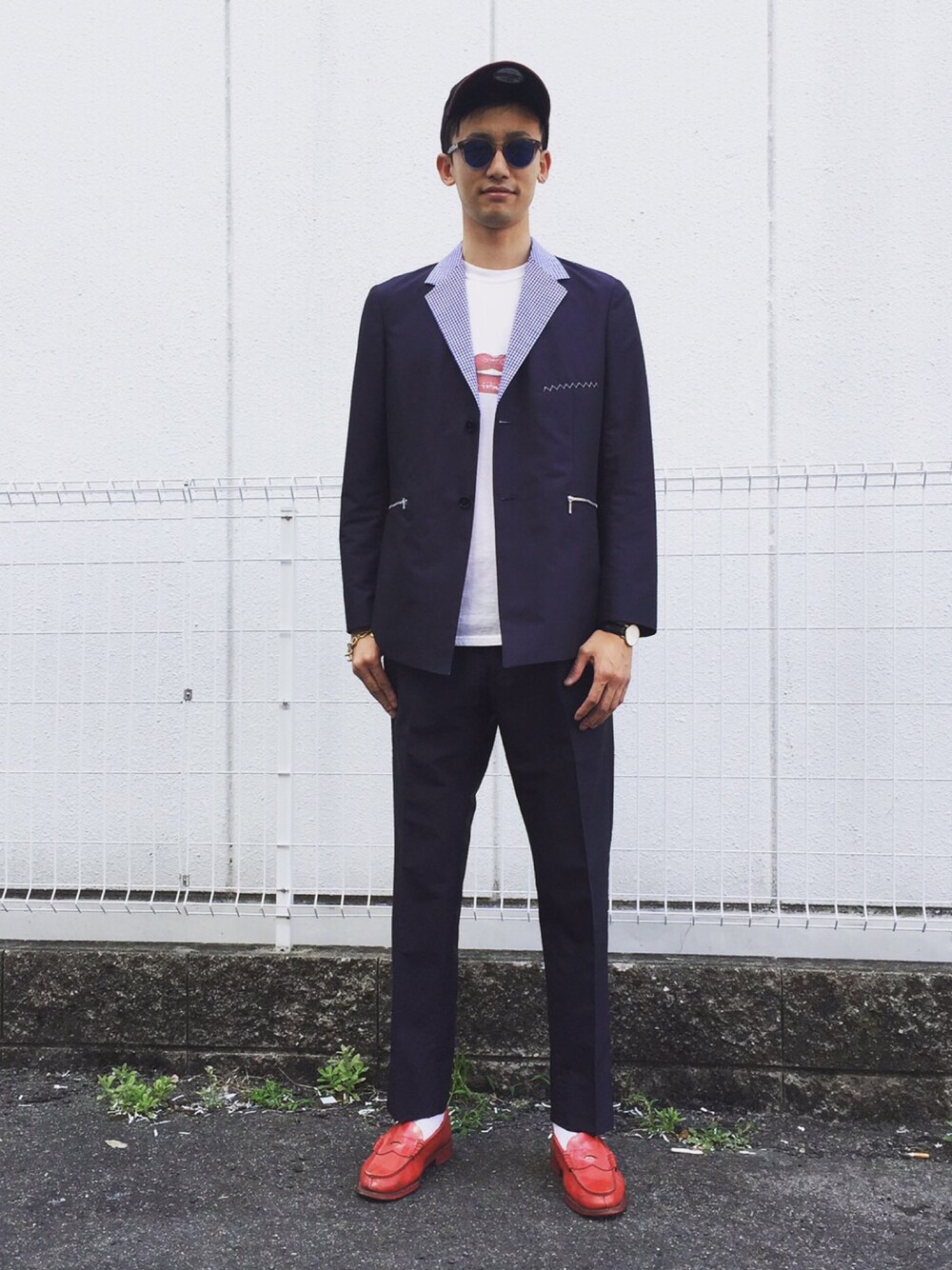 「soeのアイテム（テーラードジャケット、ブルー系）」を使った、borabora-nagoyaさん（メンズ・183cm）の夏コーディネートの1枚目の写真