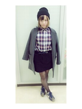 「ニット帽コーデ」｜「アイテム（チェスターコート）」を使った、airi さん（レディース・146cm）の秋コーディネート
