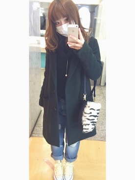 「JEANASIS（ジーナシス）のメルトンチェスターコート/565643（チェスターコート）」を使った、airi さん（レディース・146cm）の冬コーディネート