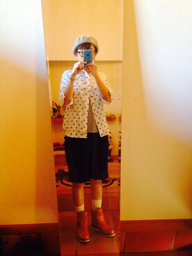 「CUBE SUGAR（キューブシュガー）のアイテム（シャツ/ブラウス、ホワイト系）」を使った、なあのさん（レディース・158cm）の秋コーディネート