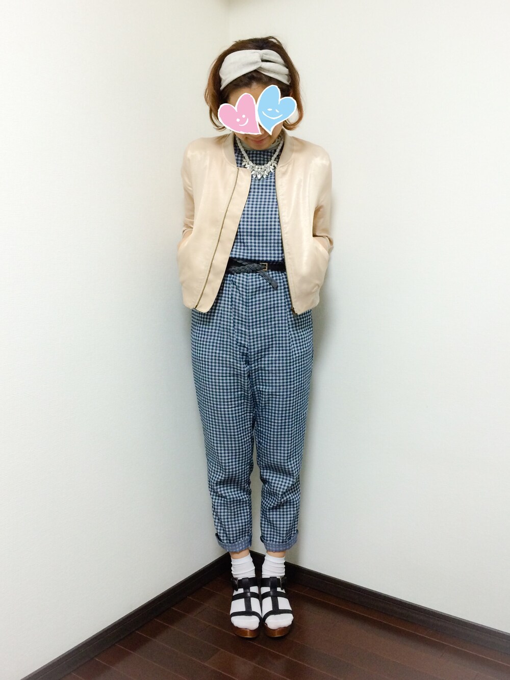 「ヘアバンド、オールインワン、白ソックス」｜「CROON A SONGのオールインワン（つなぎ/オールインワン、ブルー系）」を使った、mayu*さん（レディース・158cm）の春コーディネートの1枚目の写真