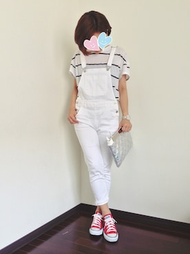 「ウォーキングスタイル」｜「アイテム（オールインワン・サロペット）」を使った、mayu*さん（レディース・158cm）の夏コーディネート