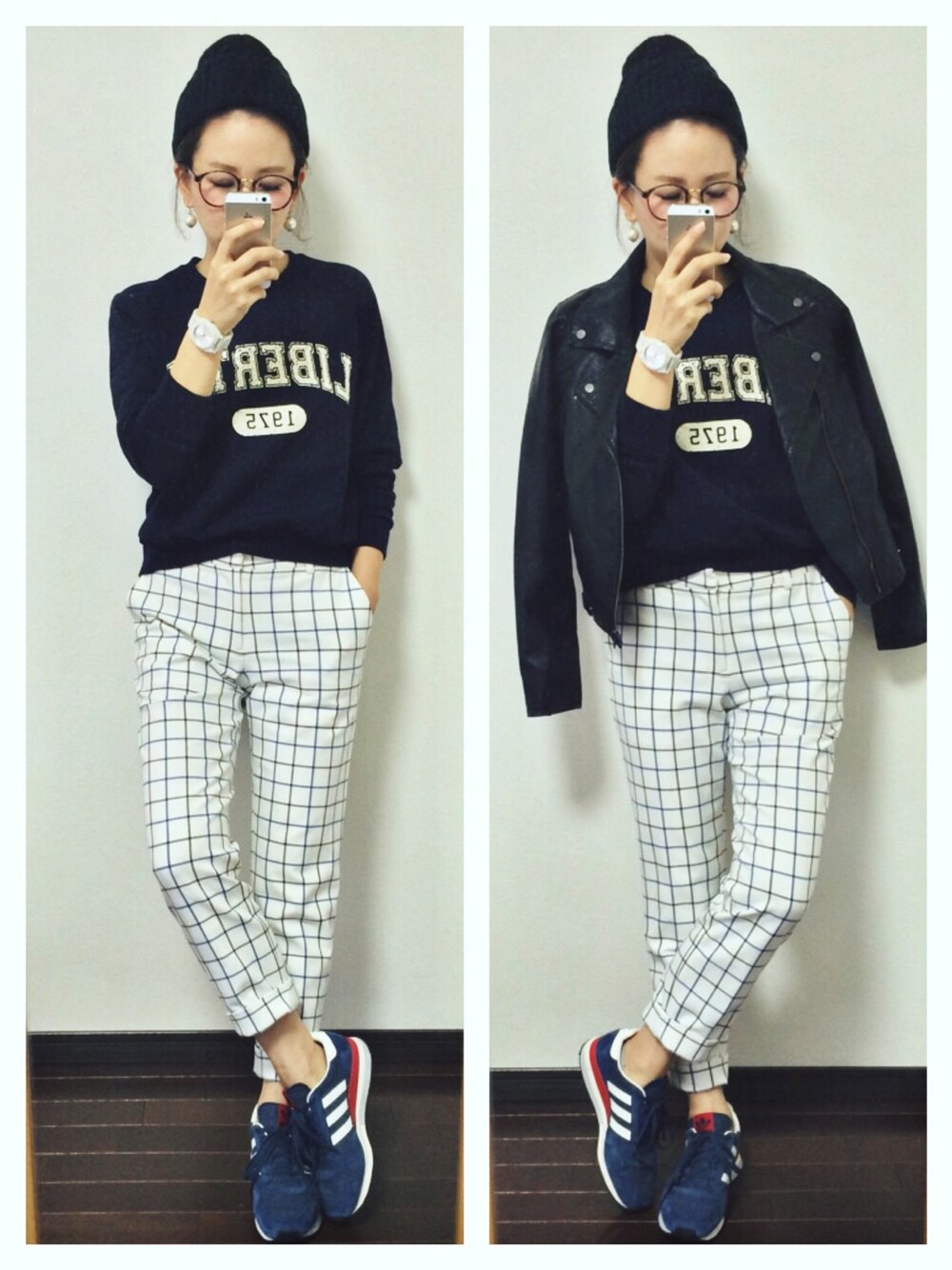 「ニット帽」｜「Another Editionのadidas ZX500OG AE SP（スニーカー、ブルー系）」を使った、mayu*さん（レディース・158cm）の秋コーディネートの1枚目の写真