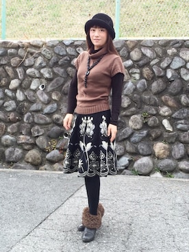 「axes femme（アクシーズファム）のアイテム（ブーティ）」を使った、1000birdさん（レディース・156cm）の冬コーディネート