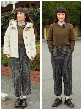「ハイウエストパンツ」｜「アイテム（ダッフルコート）」を使った、1000birdさん（レディース・156cm）の冬コーディネート