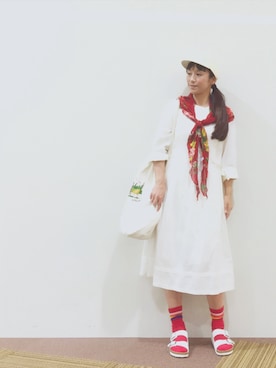「白キャップ」｜「アイテム（ワンピース/ドレス）」を使った、1000birdさん（レディース・156cm）の夏コーディネート