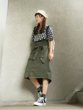 「ハイウエストスカート」｜「アイテム（ハンチング/ベレー帽）」を使った、1000birdさん（レディース・156cm）の秋コーディネート