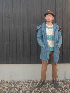 「マウンテンブーツ」｜「アイテム（モッズコート）」を使った、あきんこさん（メンズ・172cm）の秋コーディネート