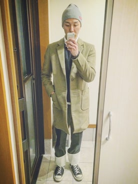 「N.HOOLYWOOD」｜「アイテム（チェスターコート）」を使った、MICHYさん（メンズ・178cm）の冬コーディネート