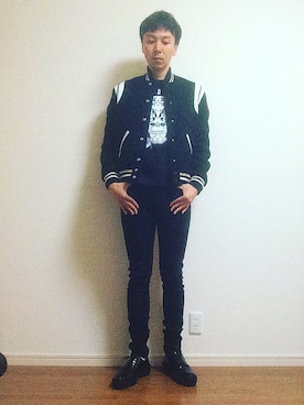 「SAINT LAURENT PARIS（サンローランパリ）のアイテム（スタジャン）」を使った、MICHYさん（メンズ・178cm）の春コーディネート