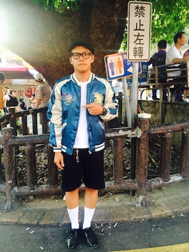 「school」｜「アイテム（ジャケット/アウター）」を使った、MingShaneHoさん（メンズ・171cm）の秋コーディネート