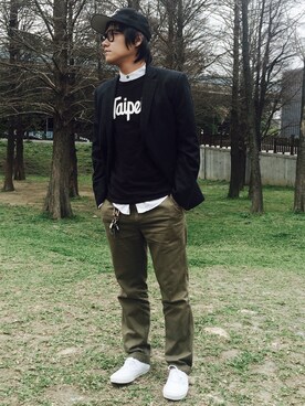 「Handmade（ハンドメイド）のアイテム（テーラードジャケット）」を使った、MingShaneHoさん（メンズ・171cm）の春コーディネート