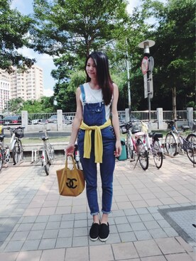 「MEIER.Q（マイヤーキュー）のアイテム（オールインワン・サロペット）」を使った、shinshinさん（レディース・166cm）の夏コーディネート