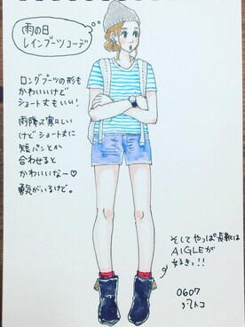 「ニットキャップ」｜「アイテム（レインシューズ）」を使った、hatoco_oさん（レディース・163cm）の夏コーディネート