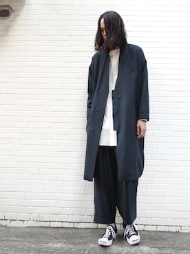 「ノーカラーシャツ」｜「アイテム（チェスターコート）」を使った、オギさん（メンズ・180cm）の秋コーディネート
