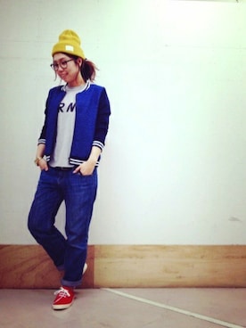 「Rinajour（リナジュール）のアイテム（スタジャン）」を使った、kumagaiさん（レディース・165cm）の春コーディネート