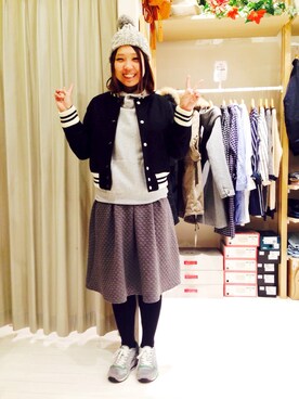 「ひざ丈スカート」｜「アイテム（ニットキャップ/ビーニー）」を使った、kumagaiさん（レディース・165cm）の冬コーディネート