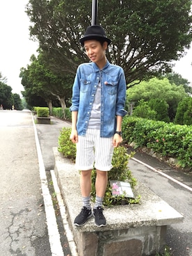 「blue」｜「アイテム（カーゴパンツ）」を使った、KARIさん（メンズ・155cm）の春コーディネート
