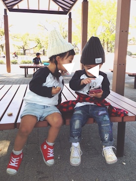 「Handmade（ハンドメイド）のアイテム（帽子）」を使った、teiccoさん（キッズ・90cm）の秋コーディネート