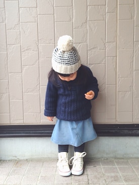 「Handmade（ハンドメイド）のアイテム（帽子）」を使った、teiccoさん（キッズ・90cm）の冬コーディネート