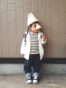 「Handmade（ハンドメイド）のアイテム（帽子）」を使った、teiccoさん（キッズ・90cm）の冬コーディネート