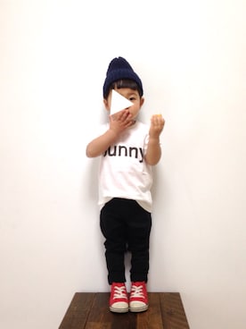 「Handmade（ハンドメイド）のアイテム（帽子）」を使った、teiccoさん（キッズ・90cm）の春コーディネート