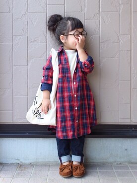 「アイテム（シャツワンピース）」を使った、teiccoさん（キッズ・90cm）の秋コーディネート