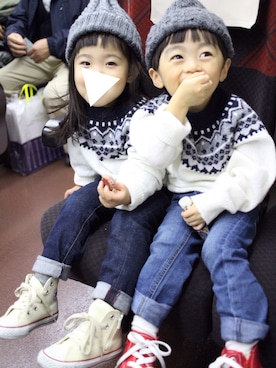 「Handmade（ハンドメイド）のアイテム（帽子）」を使った、teiccoさん（キッズ・90cm）の秋コーディネート