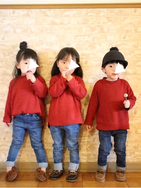 「Minnetonka（ミネトンカ）のアイテム」を使った、teiccoさん（キッズ・90cm）の冬コーディネート