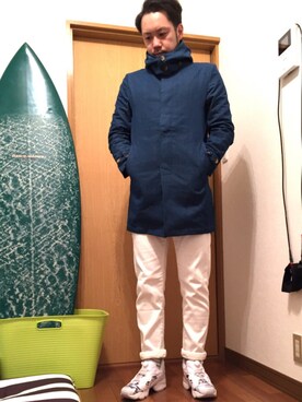 「アイテム（ステンカラーコート）」を使った、Rickyさん（メンズ・168cm・30代）の冬コーディネート