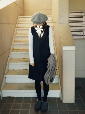 「アイテム（その他シューズ、グレー系）」を使った、suzuさん（レディース・151cm）の冬コーディネート