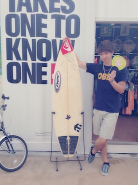 「OBEY」｜「アイテム（バックパック/リュック）」を使った、隆太郎さん（メンズ・183cm）の夏コーディネート