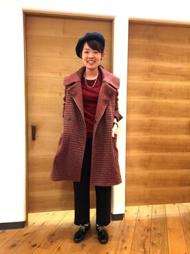 「45R」｜「アイテム（ステンカラーコート）」を使った、uchiyamaさん（レディース・159cm）の秋コーディネート