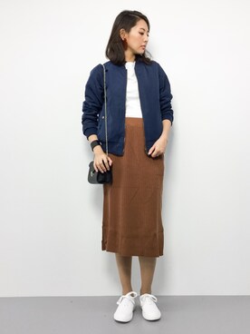 「select MOCA（セレクトモカ）のアイテム（MA-1）」を使った、m.yさん（レディース・165cm）の秋コーディネート