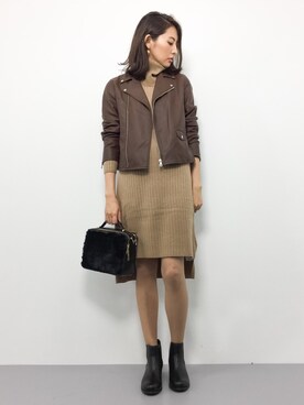 「VIS（ビス）のアイテム（ライダースジャケット）」を使った、m.yさん（レディース・165cm）の秋コーディネート