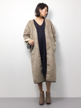 「NANO universe（ナノユニバース）のアイテム（ムートンコート）」を使った、m.yさん（レディース・165cm）の秋コーディネート