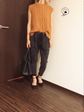 「GU（ジーユー）のアイテム（その他パンツ、ブラック系）」を使った、RINさん（レディース・162cm）の夏コーディネート