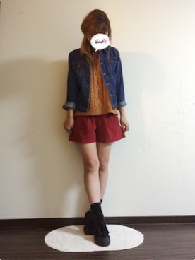 「GU（ジーユー）のアイテム（ニット/セーター、ブラウン系）」を使った、RINさん（レディース・162cm）の秋コーディネート