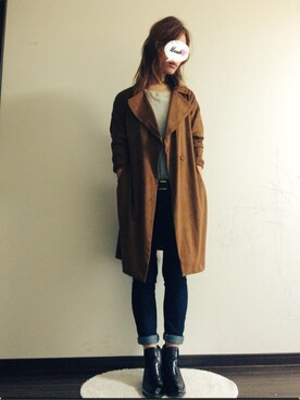 「GU（ジーユー）のアイテム（ジャケット/アウター、ブラウン系）」を使った、RINさん（レディース・162cm）の秋コーディネート