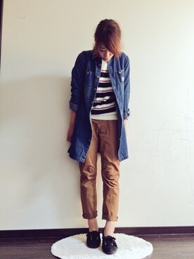 「しまむら（シマムラ）のアイテム（デニムジャケット、ブルー系）」を使った、RINさん（レディース・162cm）の秋コーディネート