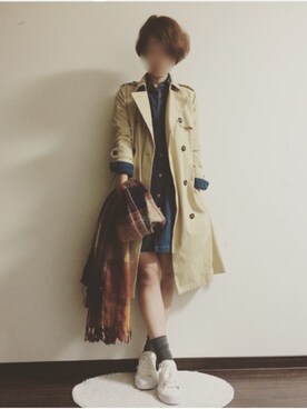 「GU（ジーユー）のアイテム（トレンチコート、ベージュ系）」を使った、RINさん（レディース・162cm）の秋コーディネート