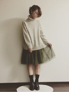 「GU（ジーユー）の（GU）ファッショングラスＩ１（ファッション雑貨、ブラウン系）」を使った、RINさん（レディース・162cm）の秋コーディネート