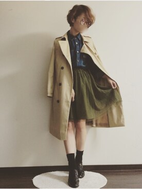 「GU（ジーユー）の（GU）ファッショングラスＩ１（ファッション雑貨、ブラウン系）」を使った、RINさん（レディース・162cm）の秋コーディネート