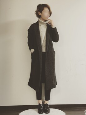 「GU（ジーユー）の（GU）ロングチェスターコート（ジャケット/アウター、グレー系）」を使った、RINさん（レディース・162cm）の秋コーディネート