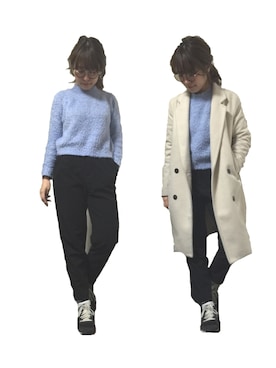 「アイテム（チェスターコート）」を使った、むちむちくんのママさん（レディース・154cm・20代）の冬コーディネート