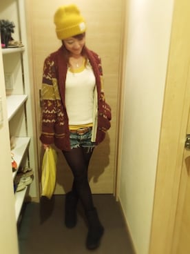 「カウチンセーター」｜「アイテム（クラッチバッグ）」を使った、riosa◡̈⃝︎⋆︎*さん（レディース・158cm）の秋コーディネート