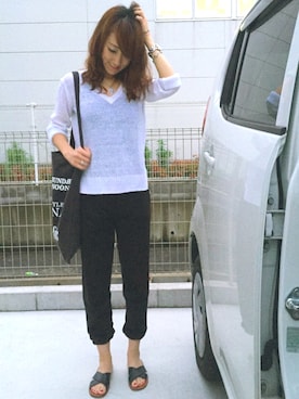 「TODAYFUL（トゥデイフル）のVintageトートバッグ（トートバッグ）」を使った、riosa◡̈⃝︎⋆︎*さん（レディース・158cm）の夏コーディネート