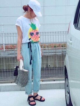 「RCWB（アールシーダブリュービー）のアイテム（トップス）」を使った、riosa◡̈⃝︎⋆︎*さん（レディース・158cm）の夏コーディネート